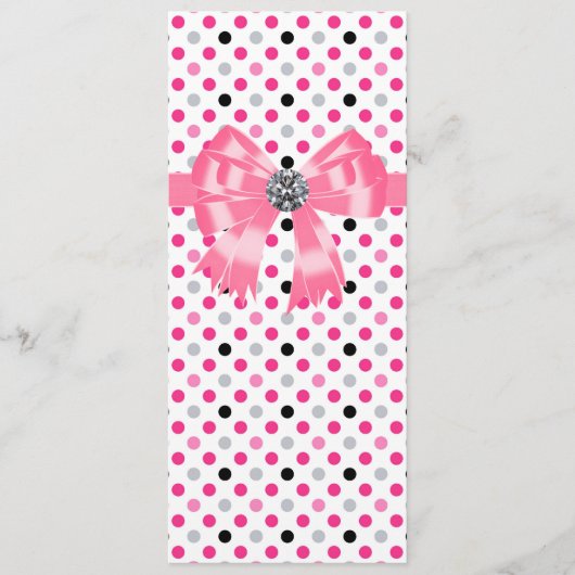 Hochzeitsprogrammvorlage mit rosa-schwarzen Tupfen Programm (Vorderseite)