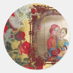 Hochzeitspuppe Portrait Grafik drucken Runder Aufkleber