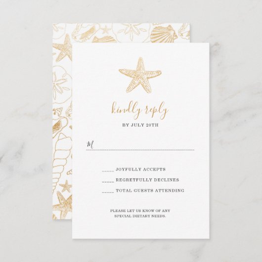 Hochzeitsrabatt für Muschel am Goldmeer RSVP Karte (Vorne/Hinten)