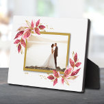 Hochzeitsrahmen Easel Backs Frameless Foto Holder Fotoplatte<br><div class="desc">Tabletop-Plakette mit eingebautem Aasel bietet Ihr Lieblings-Foto mit schönen Aquarell-Rot- und Goldfarben-Blätter und -Punkten. Ändern Sie das Datum auf das aktuelle Jahr oder Sie können es löschen oder weitere Informationen hinzufügen. Gut als Geschenk oder um Ihr Lieblings-Foto in Ihrer eigenen Zuhause zu zeigen. Ihre Bildfarben werden direkt auf das Hardboard-Panel...</div>