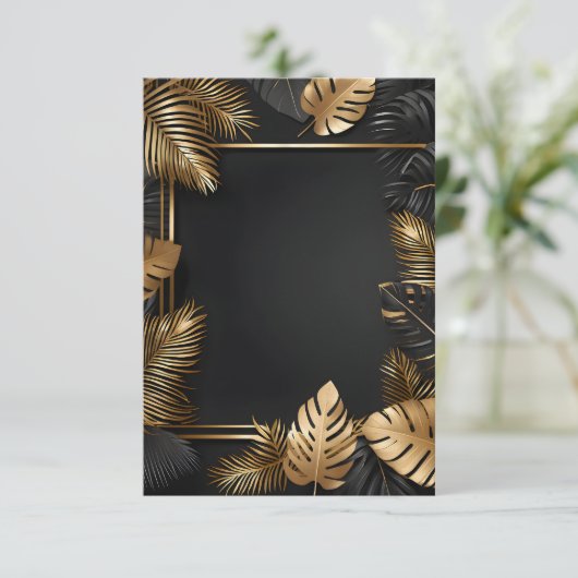 Hochzeitsrahmen Gold Blätter Einladung (Stehend Vorderseite)