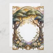 Hochzeitsrahmen Gold und Blume Magie Einladung (Vorne/Hinten)