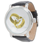 Hochzeitsränder ineinander greifen - Gravierte ind Armbanduhr (Schrägansicht)