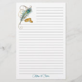 Hochzeitsränder und Aquamarine Pfauenfederleder Briefpapier (Vorderseite)