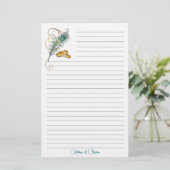 Hochzeitsränder und Aquamarine Pfauenfederleder Briefpapier (Stehend Vorderseite)