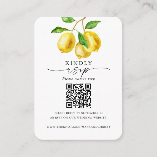 Hochzeitsraster QR-Code Lemon Citrus Begleitkarte (Vorderseite)