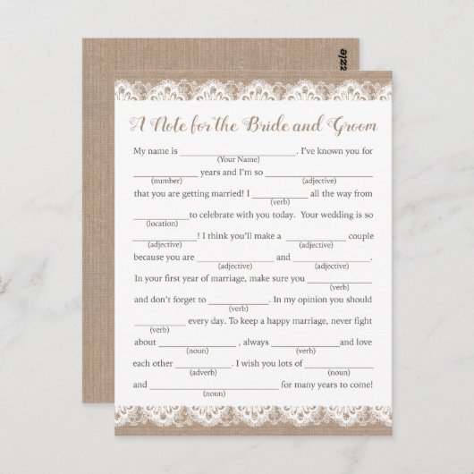 Hochzeitsratgeber, Rustikal Postkarte (Vorne/Hinten)