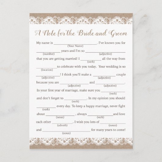 Hochzeitsratgeber, Rustikal Postkarte (Vorderseite)