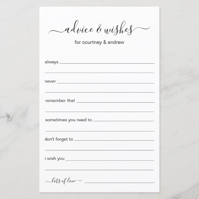 Hochzeitsratgeber und Wünsche (Vorderseite)