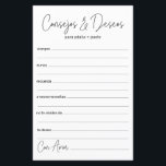 Hochzeitsratgeber und wünscht Spanisch<br><div class="desc">Diese einfachen,  schwarz-weiß,  modern,  minimalistisch,  handgeschriebenen Schriftzeichen Spanish Advice & Wishings/Consejos y Deseos sind perfekt für Brautparty-,  Probe- oder Hochzeitsgäste. Die Menschen werden die Liebe haben,  die Anweisungen zu bekommen - sie machen es so einfach,  liebende Ratschläge und gute Wünsche verlassen. Sie werden noch auf Jahre geschätzt.</div>