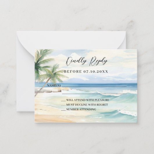 Hochzeitsreaktion am Strand in tropischen Aquarell Mitteilungskarte (Vorderseite)