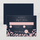 Hochzeitsreaktion von Navy Blue und Pink RSVP Karte (Vorne/Hinten)