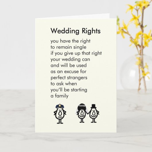 Hochzeitsrechte - Ein Hochzeitsgedicht Karte (Gelbe Blume)