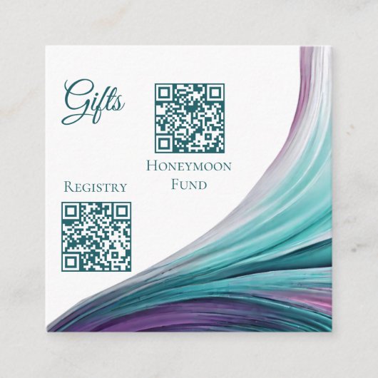Hochzeitsregister-Modernes, Abstrakt-Lila und Aqua Begleitkarte (Vorderseite)