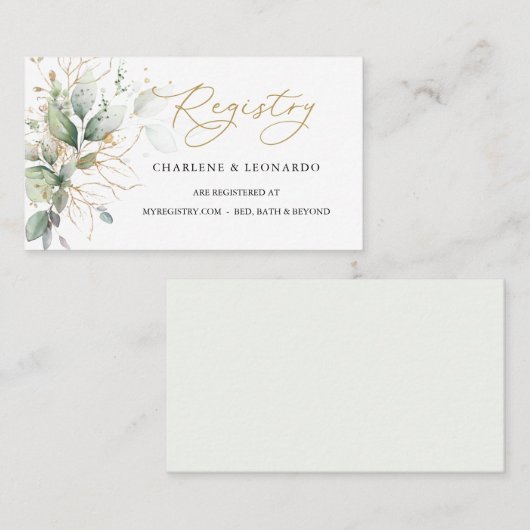 Hochzeitsregistergrüne Gold Floral Platzkarte (Vorne/Hinten)