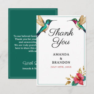 Hochzeitsreise mit Hummingvögeln in der roten trop Dankeskarte