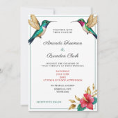 Hochzeitsreise mit Hummingvögeln in der roten trop Einladung (Vorderseite)