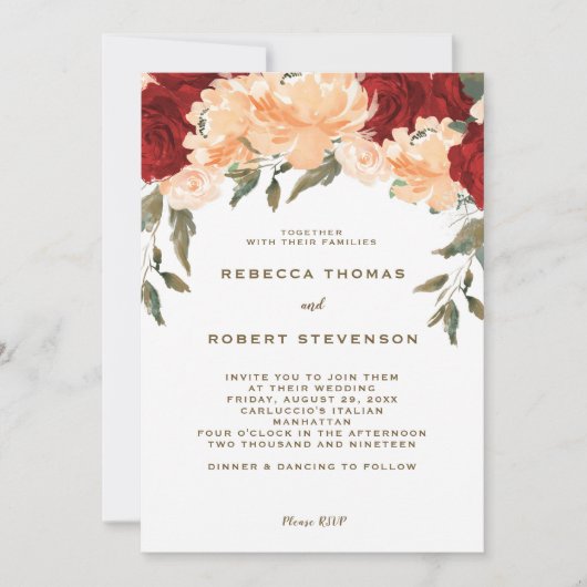 Hochzeitsreise mit modernen pfirsichfarbenen rote einladung (Vorderseite)