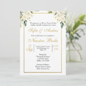 Hochzeitsreise mit Rosenbukett Einladung (Stehend Vorderseite)