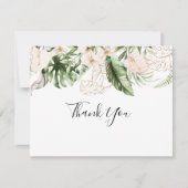 Hochzeitsreise mit tropischen Blättern Dankeskarte (Vorderseite)