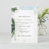 Hochzeitsreise mit tropischen Palmen Einladung (Stehend Vorderseite)