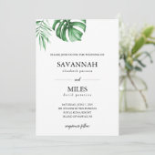 Hochzeitsreise mit tropischen Palmenblättern Einladung (Stehend Vorderseite)