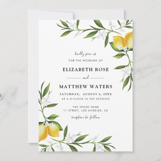 Hochzeitsreise mit Zitronenblättern Einladung (Vorderseite)