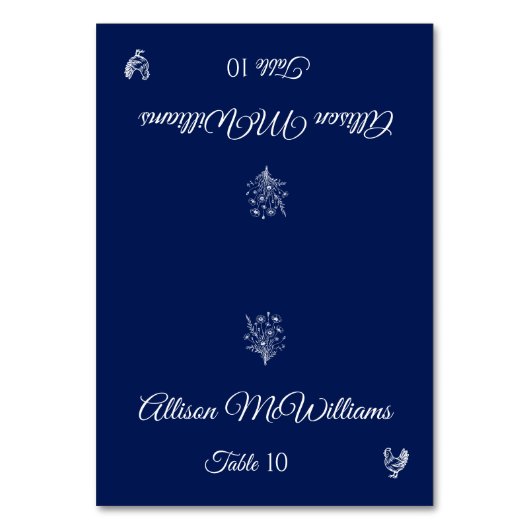 Hochzeitsreise Platzkarte-Wildblumen-Geflügel- Tis Tischnummer (Vorderseite)