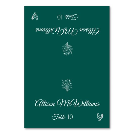 Hochzeitsreise Platzkarte-Wildblumen-Geflügel- Tis Tischnummer (Vorderseite)