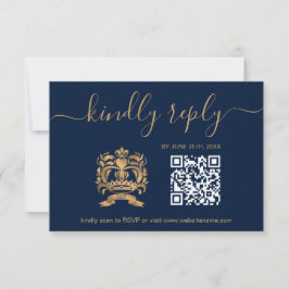 Hochzeitsreisepass Gold Navy QR Code RSVP Karte