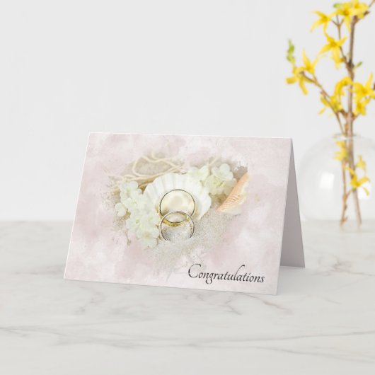 Hochzeitsrennen in Seashell und Sandherz-Karte Karte (Gelbe Blume)