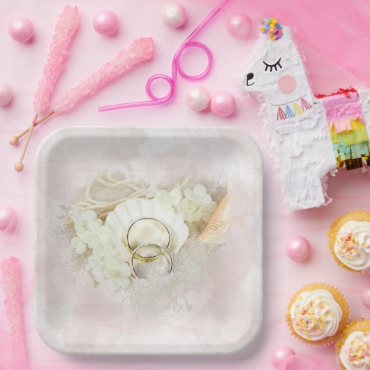 Hochzeitsrennen in Seashell und Sandherz Pappteller (Party)