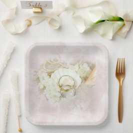 Hochzeitsrennen in Seashell und Sandherz Pappteller