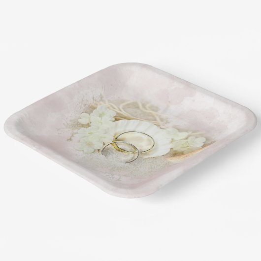 Hochzeitsrennen in Seashell und Sandherz Pappteller (Gewinkelt)