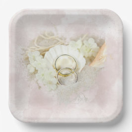 Hochzeitsrennen in Seashell und Sandherz Pappteller