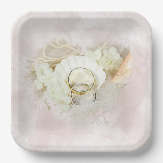 Hochzeitsrennen in Seashell und Sandherz Pappteller (Vorderseite)