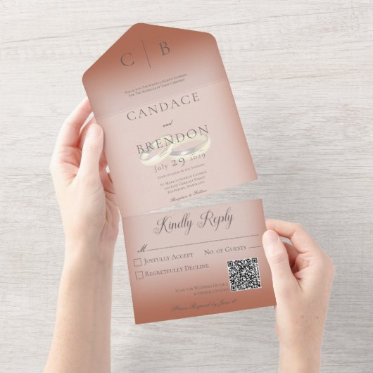 Hochzeitsrennen Moderner Clay Rust QR Code All In One Einladung (Abreißen)