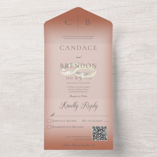 Hochzeitsrennen Moderner Clay Rust QR Code All In One Einladung (Innen Boden)