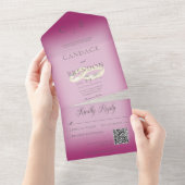 Hochzeitsrennen Moderner Fuchsia Pink QR Code All In One Einladung (Abreißen)
