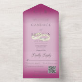 Hochzeitsrennen Moderner Fuchsia Pink QR Code All In One Einladung (Innen Boden)