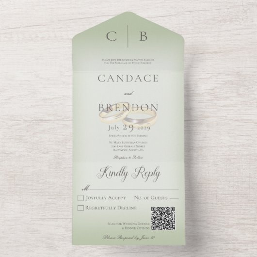 Hochzeitsrennen Moderner Grüner QR-Code All In One Einladung (Innen Boden)