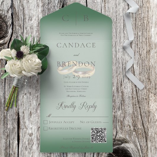 Hochzeitsrennen Moderner Grüner QR-Code All In One Einladung