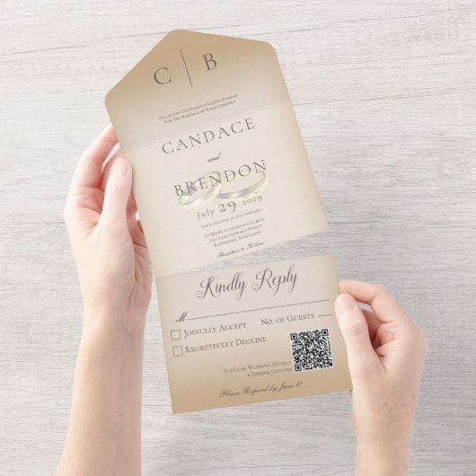 Hochzeitsrennen Moderner Tan QR Code All In One Einladung (Abreißen)