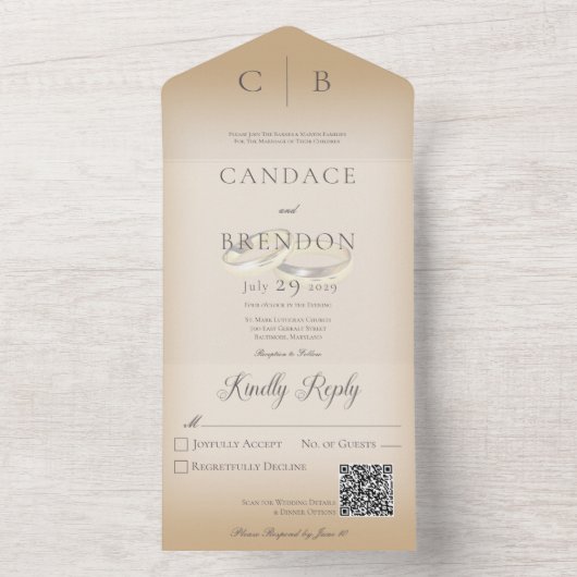 Hochzeitsrennen Moderner Tan QR Code All In One Einladung (Innen Boden)