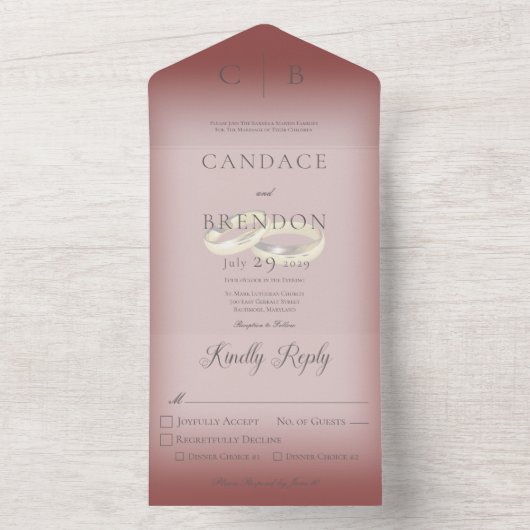 Hochzeitsrennen Modernes Burgundy Dinner All In One Einladung (Innen Boden)