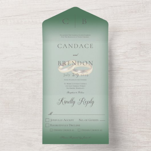 Hochzeitsrennen Modernes Smaragdgrünes Abendessen All In One Einladung (Innen Boden)