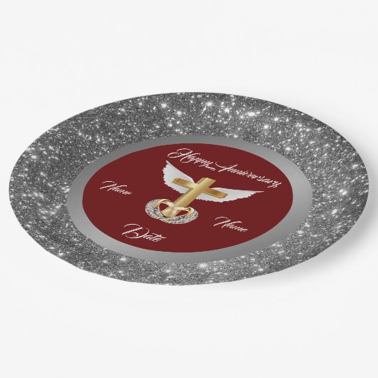 Hochzeitsrennen passen Silver Cross Jubiläum an Pappteller (Schrägansicht)