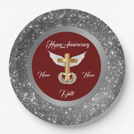 Hochzeitsrennen passen Silver Cross Jubiläum an Pappteller (Vorderseite)