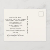 Hochzeitsrezeption Foto Save the Date Ankündigungspostkarte (Rückseite)