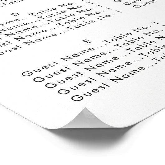 Hochzeitsrigs - Alphabetische Sitzkarte Poster (Ecke)